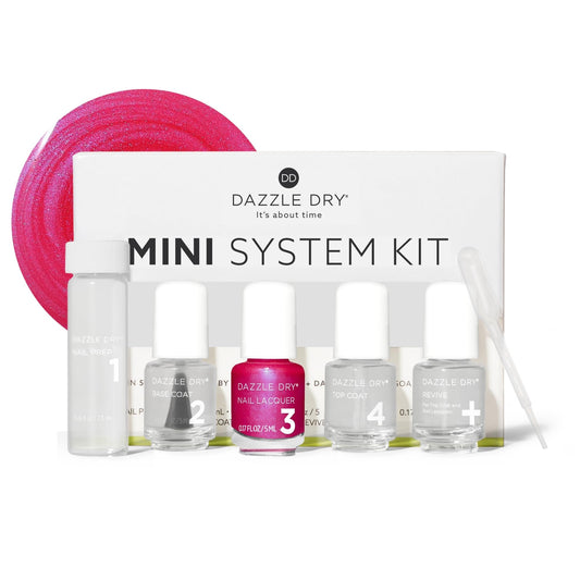 Dazzle Dry Mini Kit 4 Step System - Beloved - A bright hot pink shimmer with a subtle blue flash effect. Semi-sheer shimmer. (5 Piece Kit / 5 Manicures)