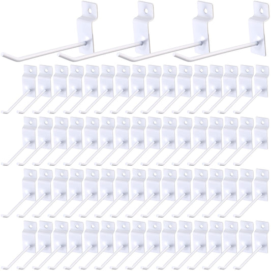 Moxweyeni 100 Pack Slatwall Hooks Slatwall Accessories Slat Wall Hanging Pegboard Hangers Slat Board Display Hooks for Retail Garage Organization Gridwall, White(4 Inch)
