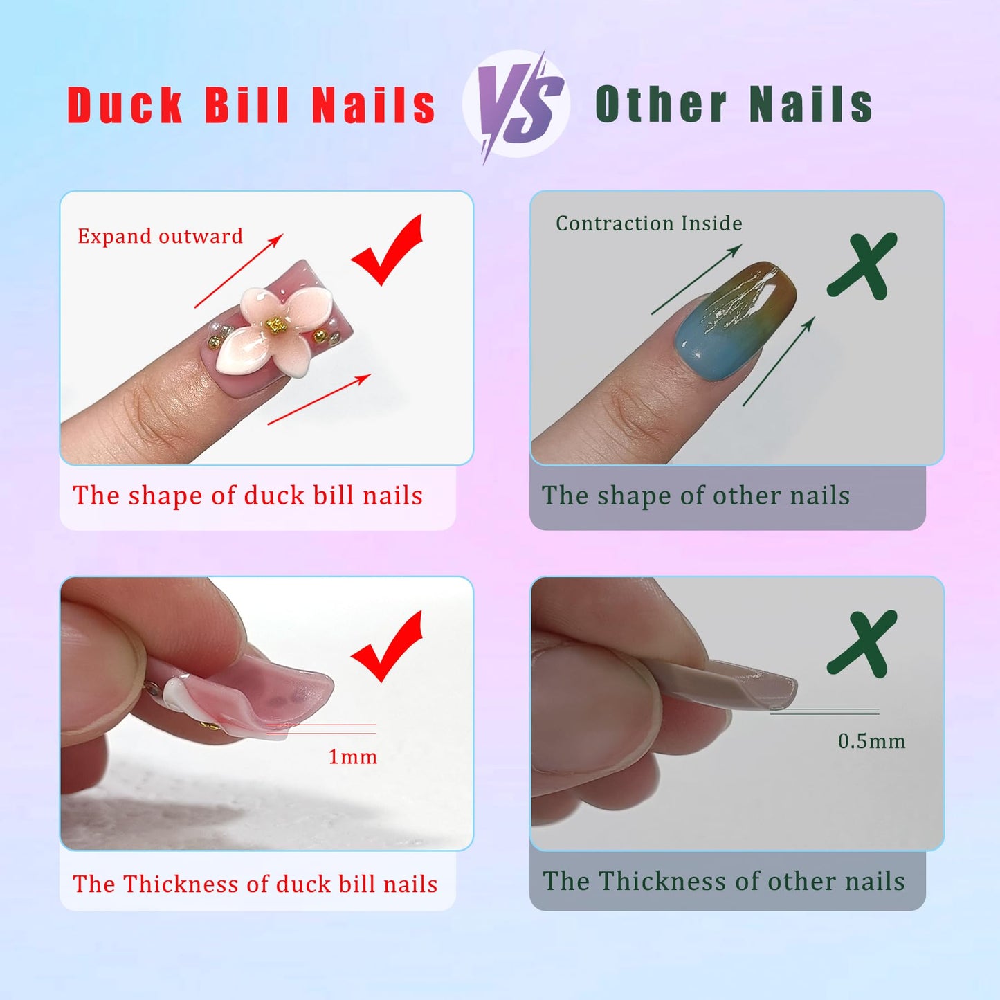 TENPAL Duckbill Press on Nails - Black Pink French with 3D Cross & Saint Charm | Ornate Handmade False Nails | Gothic Y2K Style(L)