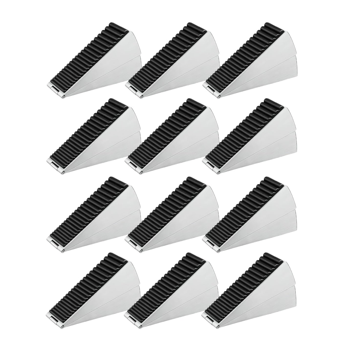 Extra Strong Grip Door Stopper - Heavy Duty Tall Metal Door Wedge with Spring Rubber Tip for Wood, Security & Office Doors (12, Silver)
