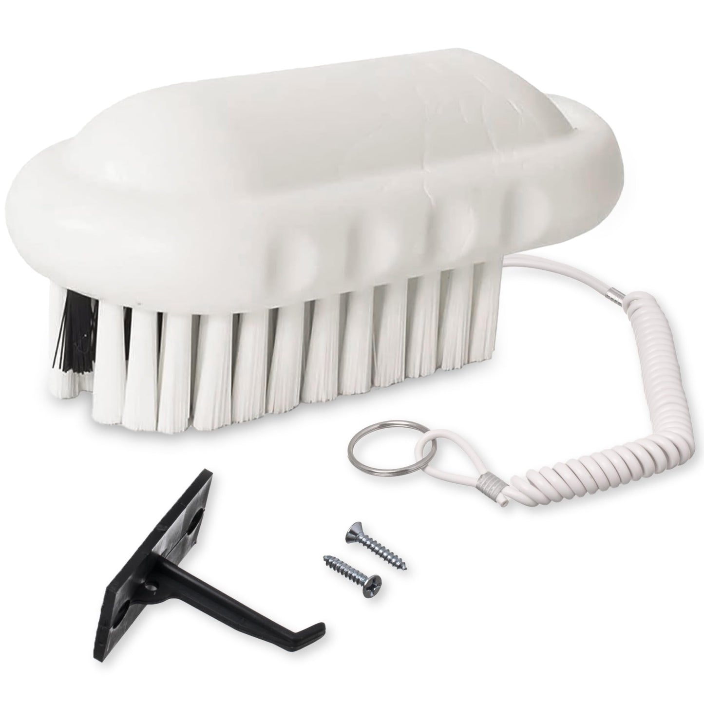 SPARTA 5" Nail Scrub Brush Kit with Firm Polyester Bristles, Polypropylene Handle, Hook and Cord, Bilingual Handwashing Decal, Commercial Use, Plastic, 5 x 2.24 Inches, White (Pack of 6)