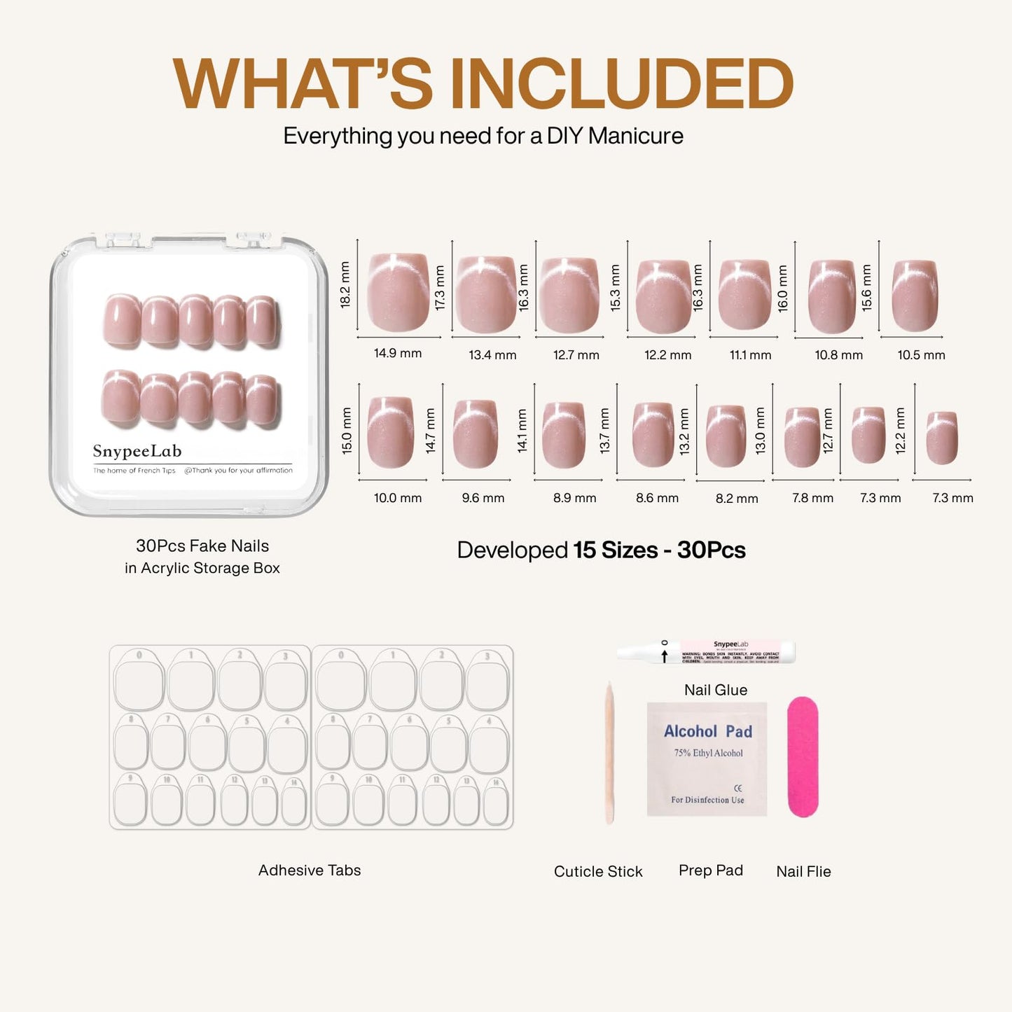 SnypeeLab Nude Pink Cat Eye Press on Nails Short Square, French Tip Short Square Glue on Nails for Women Gift, Reusable Soft Gel Press on Acrylic Nail with Designs 30Pcs(Nude Pink2)