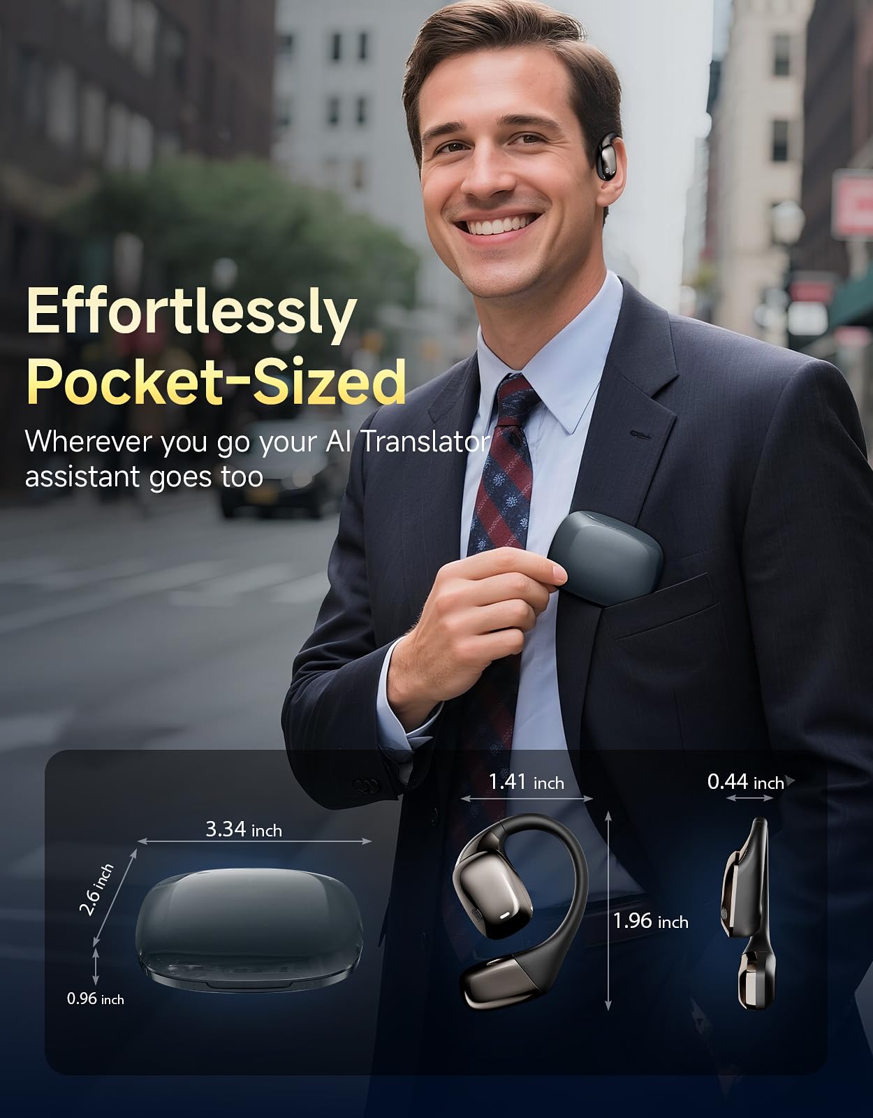 AI Translation Earbuds Real Time Interpretation– 144 Language Translator Device No Subscription, Pocket-Sized Wireless Bluetooth Translator Headphones for International Conferences, Trade Show& Travel