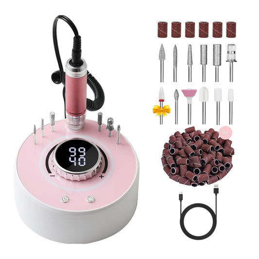 Qinvone Electric Nail Drill File: Professional 40000RPM Nail E-File Drill, Rechargeable Cordless Nail Drill with Bits & Base for Acrylic Nails Remove Nail Gel Polish Manicure for Home Salon Use (Pink)