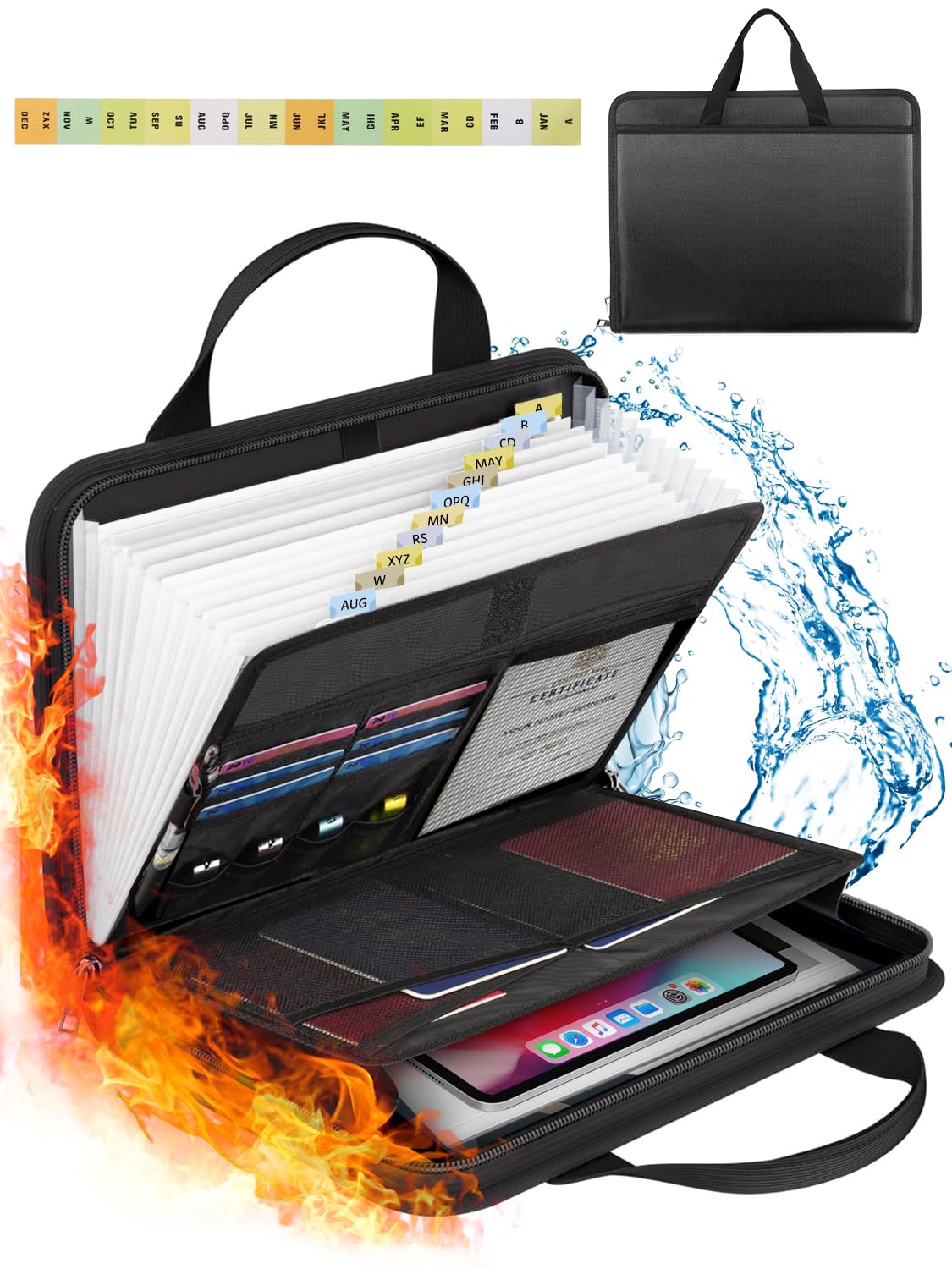 onvvippiv Important Document Organizer Folio Accordion File Organizer Fireproof Expanding File Folder Storage Box with Zipper Labels 13 Pockets for Business Office Receipt Travel