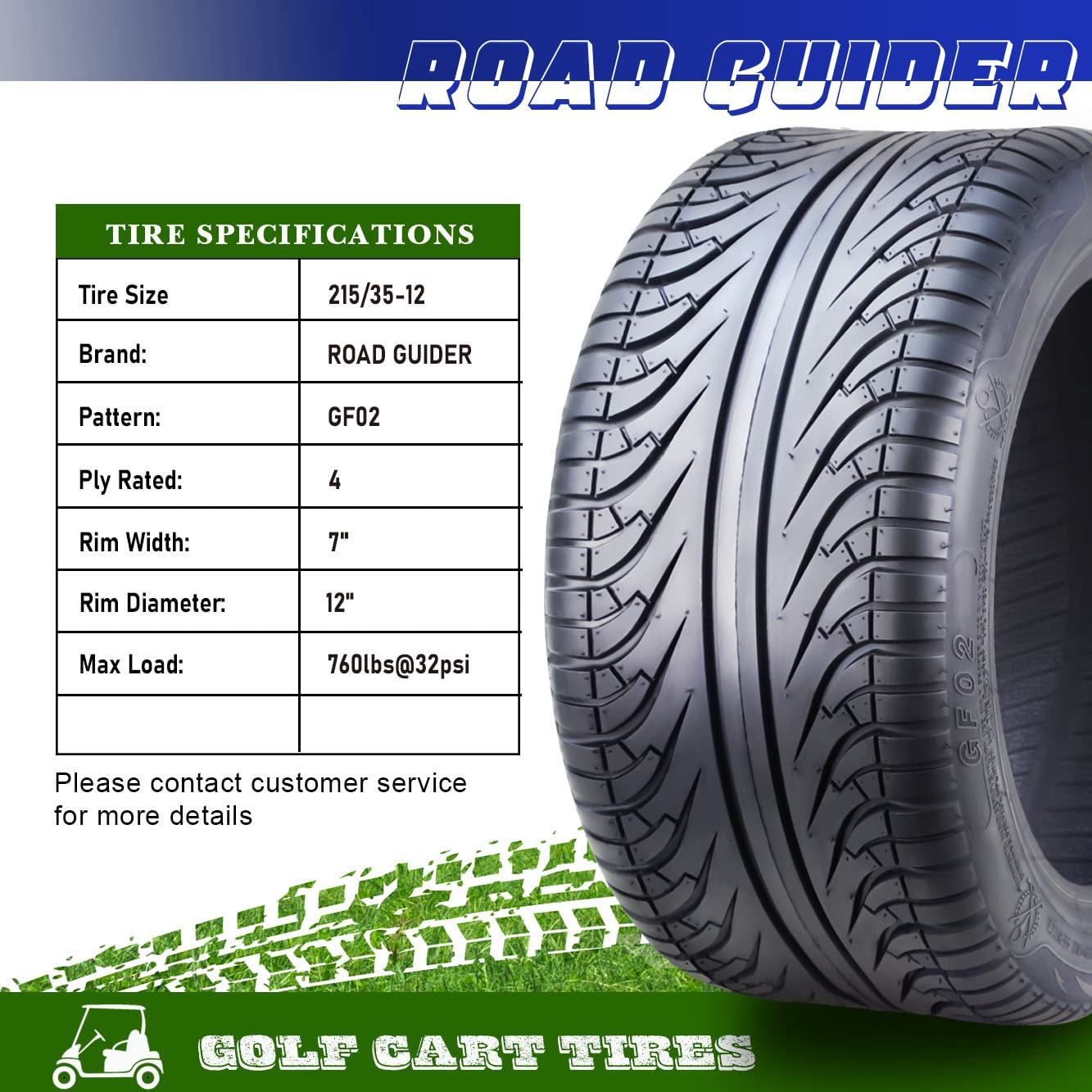 ROADGUIDER 215/35-12 Golf Cart ATV Tires 4 Ply 215/35x12 -Set 4-14004