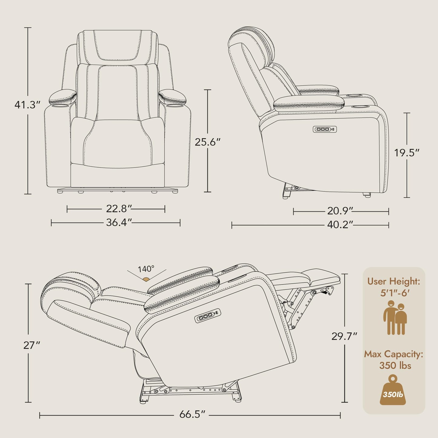 Watson & Whitely Genuine Leather Electric Recliner Chairs, Oversized Super Zero Gravity Recliner Triple-Motor W Adjustable Lumbar Headrest Support & Hidden Storage, Cafe Brown