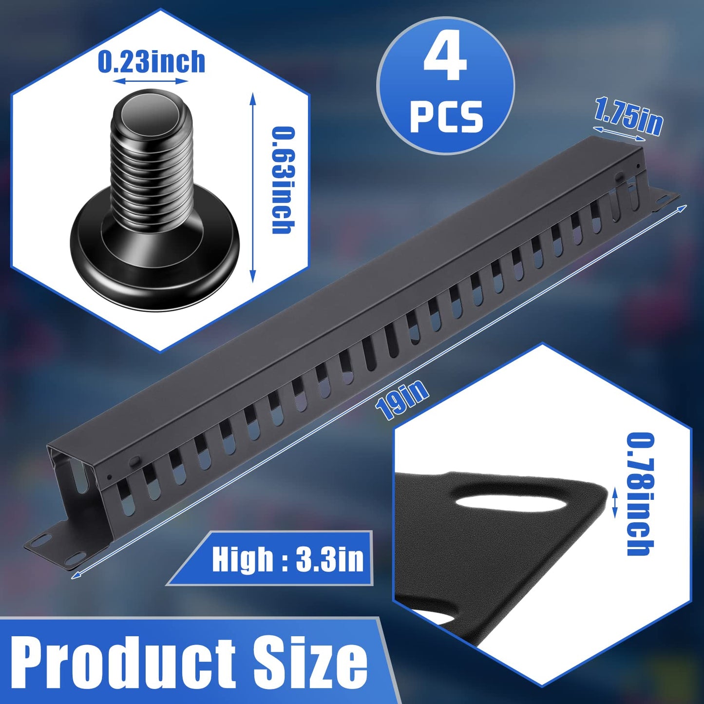 Leinuosen 4 Pcak 1U 19'' Cable Manager 24 Slot Horizontal Rack Mount Wire Management Server Rack Management Metal Finger Duct Wire Organizer with Cover and Mounting Screws for Network Cabinet