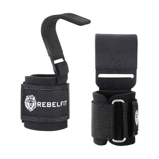 Heavy Duty Lifting Hooks (Pair) for Weightlifting – Wrist Support Straps with Metal Hooks, Padded Neoprene Gym Straps for Deadlifts, Pull Ups, Rows, Powerlifting – Non-Slip Grip Support for Men & Women
