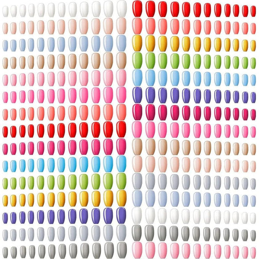 720 Pieces 30 Sets Medium Square False Nails Artificial Fake Nails Ballerina Coffin Press on Nails Solid Color Glossy Fake Nails Full Cover False Nails Tips for Women Girls DIY (Bright Colors)