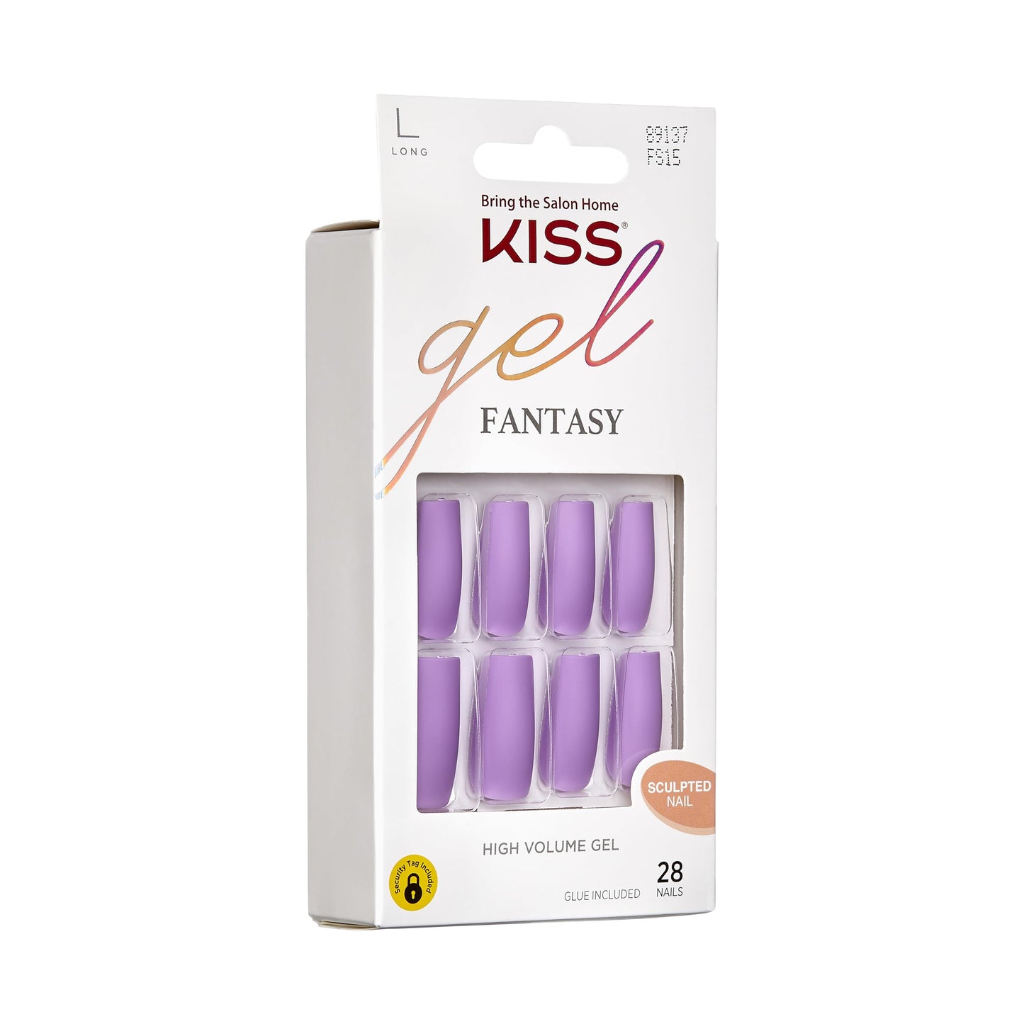 KISS Gel Fantasy Press On Nails, Save', Purple, Long Size, Square Shape, Includes 28 Fake Nails, 2g Pink Gel Nail Glue, 1 Manicure Stick, 1 Mini File (Pack of 2)