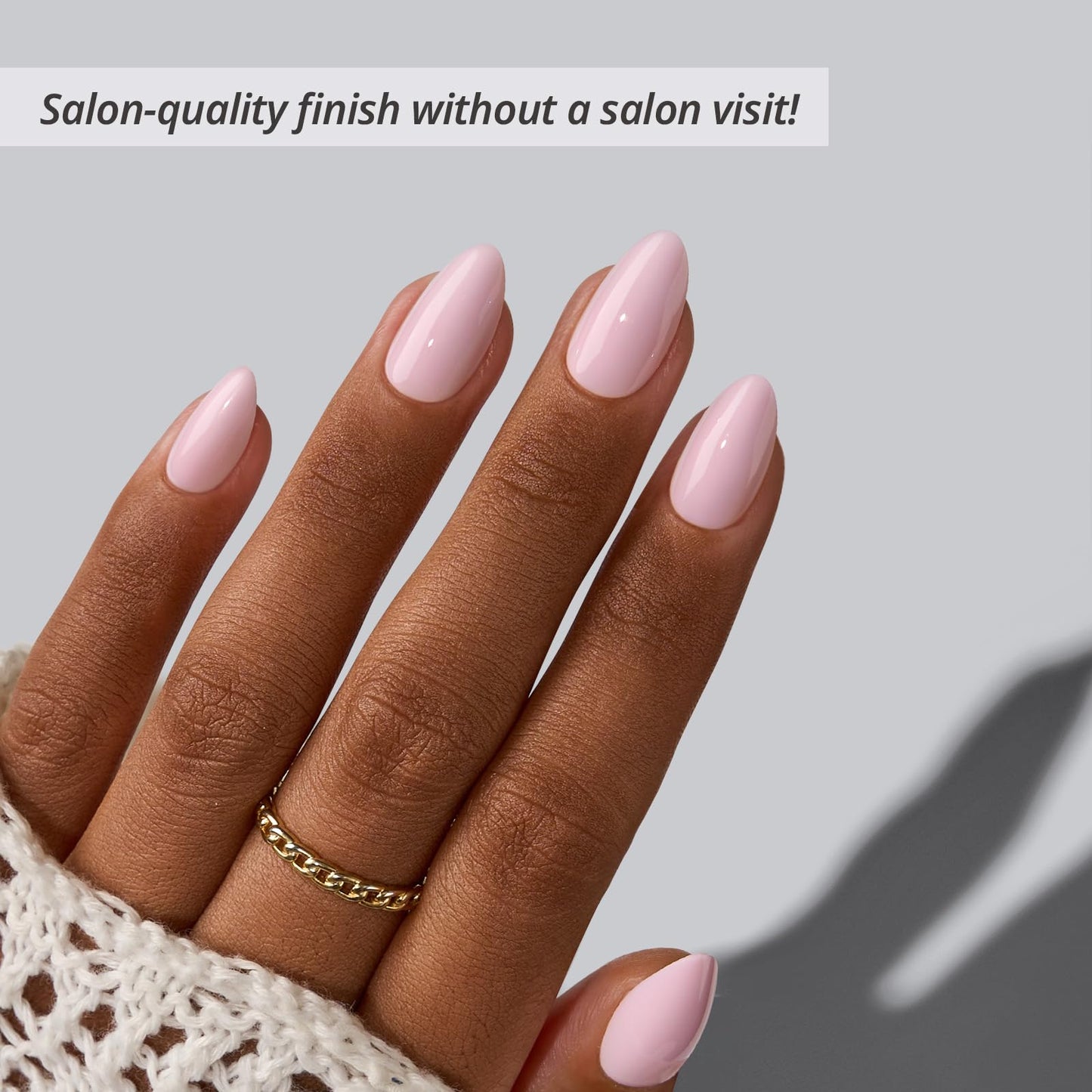 BTArtbox Press On Nails Short - Home CEO, Easy-to-Apply Light Pink Almond Press On Nails with Glue and Adhesive Tabs in 16 Sizes - 32 Nails All-in-One Kit