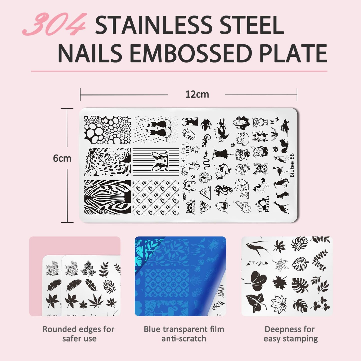 Biutee Nail Art Stamping Plates Set 10PCS French Line Stamp Templates, Nail Stamping Kit with Silicone Nail Stamper for DIY Print Manicure Salon Design Gift In Home