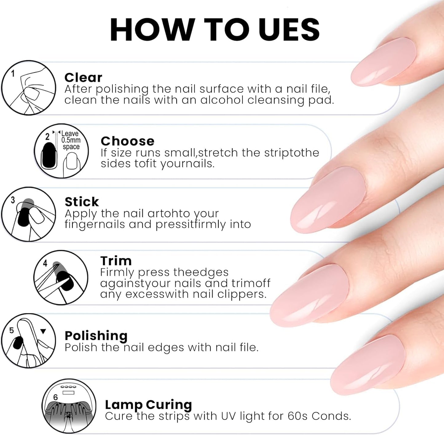 Oauee Semi Cured Gel Nail Strips | Built-In Gel Top Coat | UV Light Required | Salon Quality, Easy Application And Removal (Black French)