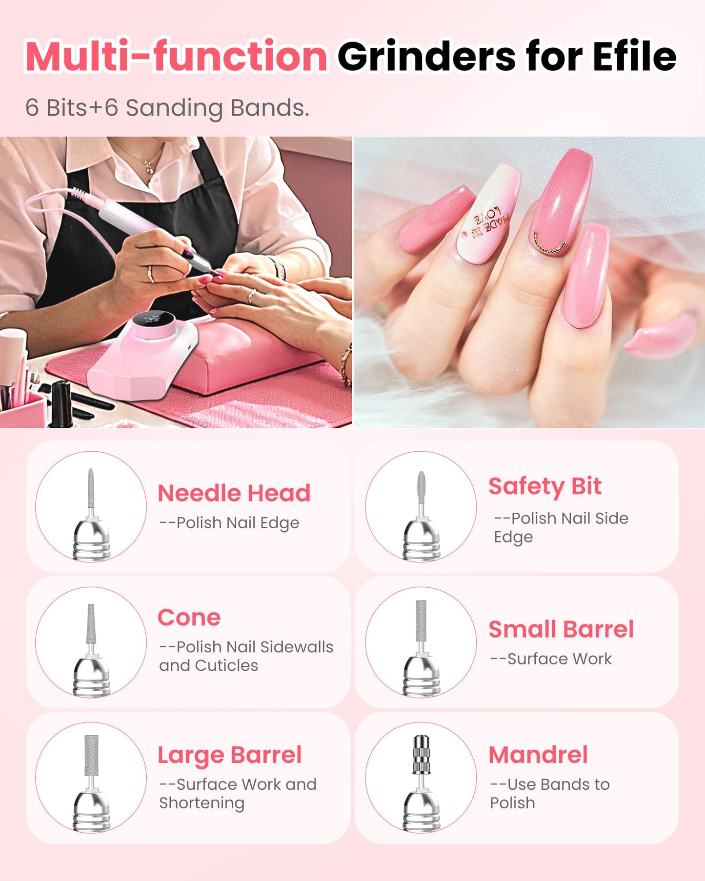 Nail Drill Professional 45000 RPM, Electric Nail File with LED Display & 45 Speeds, Rechargeable Nail Drill Kit for Acrylic Gel Nails, Manicure Pedicure at Home Salon (1800mAh-Pink)
