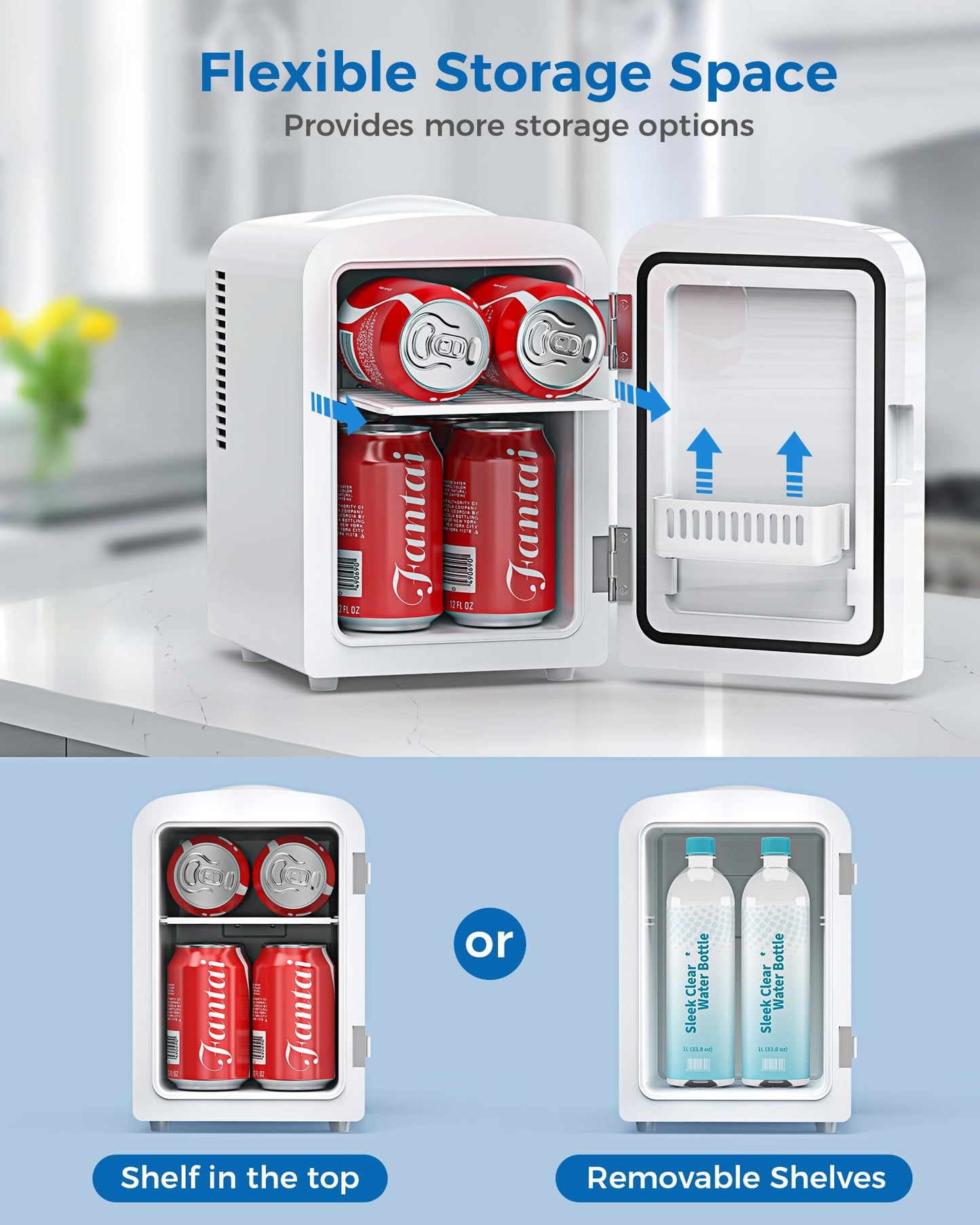 Electactic 4L/6 Cans Mini Fridge, Portable Compact Refrigerator, Small Skin Care Fridge, Food and Drinks, Small Cooler for Bedroom, Dorm, Car, Office, White