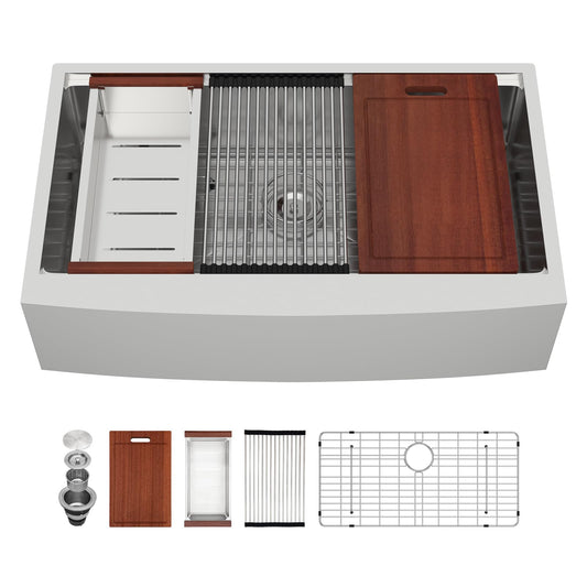 Sarlai 36 Farmhouse Sink Stainless Steel - 36x22 Inch Kitchen Sink Ledge Workstation Apron Front Single Bowl 16 Gauge Stainless Steel Luxury Undermount Farm Kitchen Sink