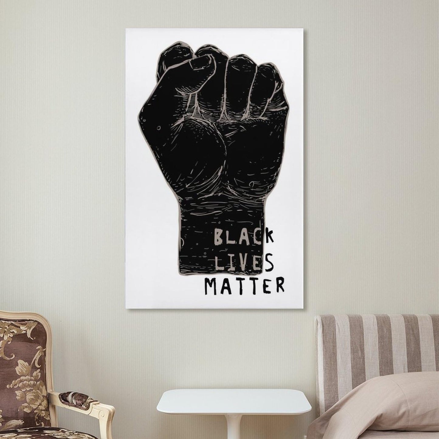 Black Lives Matter Raised Fist Canvas Printing Wall Art Prints Posters Inspirational Protest Minimalist Scandinavian Black And White Wall Decor for Living Room Bedroom Office Dorm 12x18inch(30x45cm)