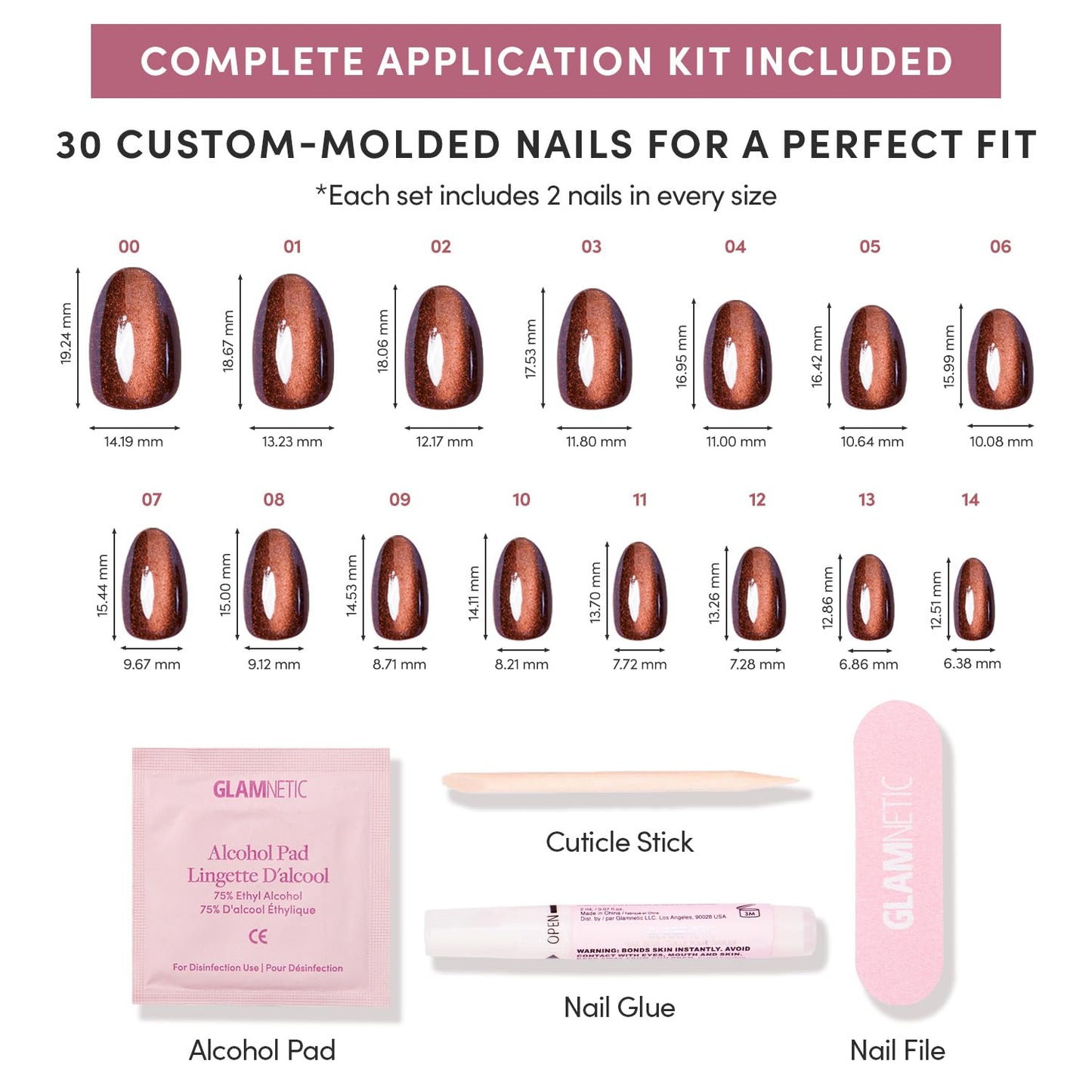 Glamnetic Press-On Nails Bundle - Magnetic Moscow & Burgundy Chrome | Short Oval Fake Nails with a Cat-Eye Finish | Short Almond Fake Nails with a Metallic Chrome Finish | Durable, Salon-Quality Nail