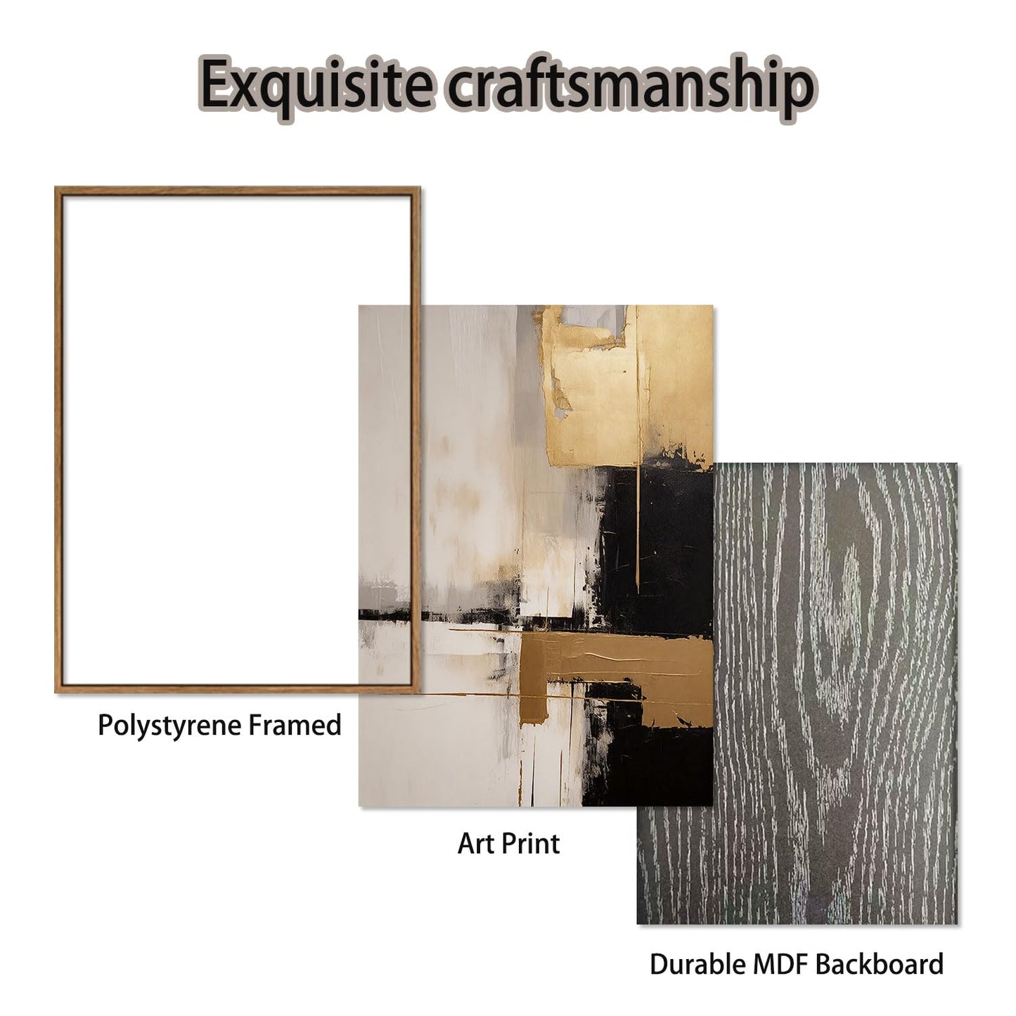 KISSFOX 3 Piece Framed Wall Art Abstract Wall Decor Black Gold Textured Pictures Modern Minimalist Canvas Art Large Luxury Paintings Artwork For Living Room Bedroom Office