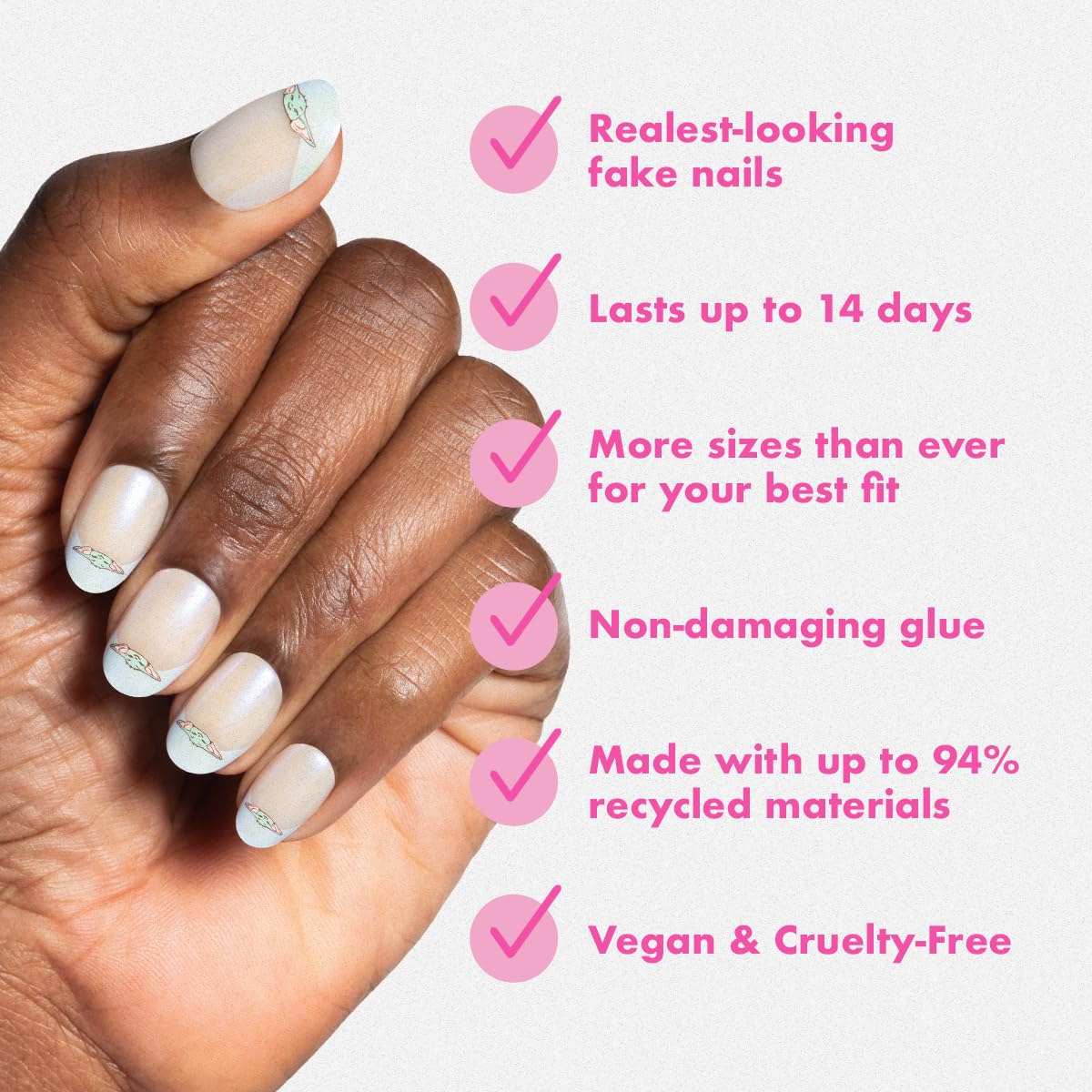 Olive & June Instant Mani Press-On Nails (Glue) | Star Wars: The Mandalorian & Grogu | 42 Fake Nails, 21 Sizes | Non-Toxic, Long-Lasting Up to 14 Days | Short, Round | Blue Chrome Grogu French