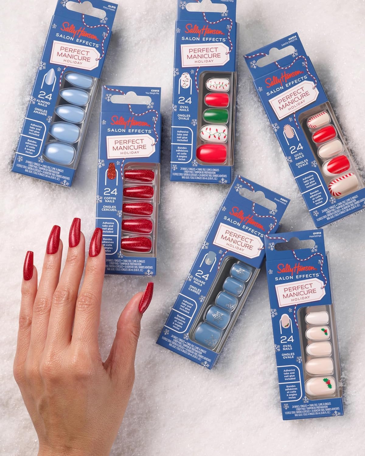 Sally Hansen Salon Effects Perfect Manicure Press-On Nails | Easy to Apply, Non-Damaging | 24 Nails, Adhesive Tabs, File & Alcohol Pad Included | Holiday - Festival Fling (Pack of 2)