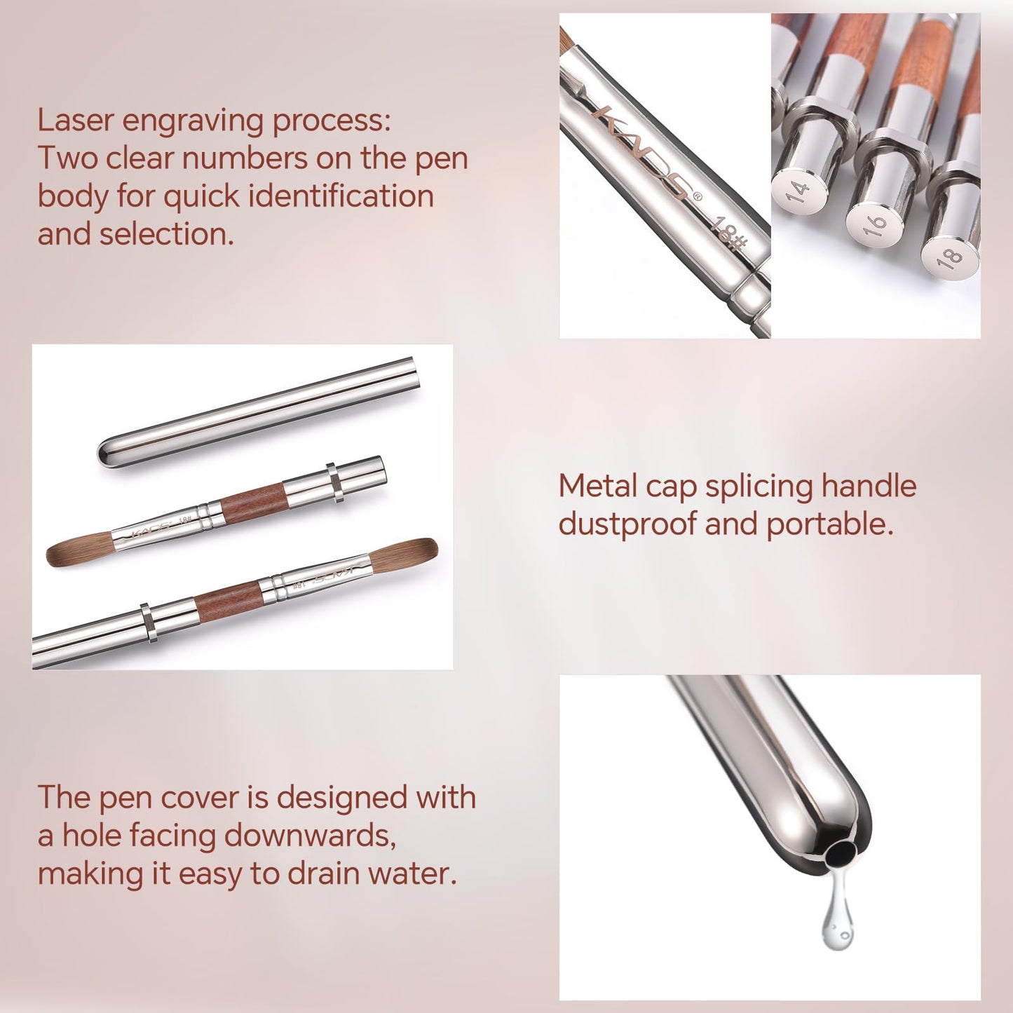 KADS Acrylic Nail Brush with Penholder Nail Brush for Acrylic Application-Oval Shaped Powder Nail Design Tools for Professional Manicure DIY Home Salon (14#)