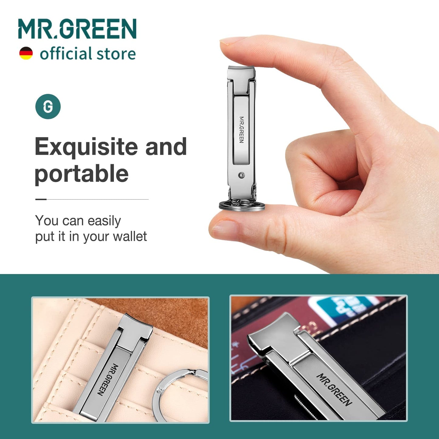 MR.GREEN Collapsible Nail Clippers Small and Thin Portable Travel Nail Scissors Cutter Stainless Steel Manicure Tools with Nail Files (Orange Leather Case+ Iron Box) Multicoloured