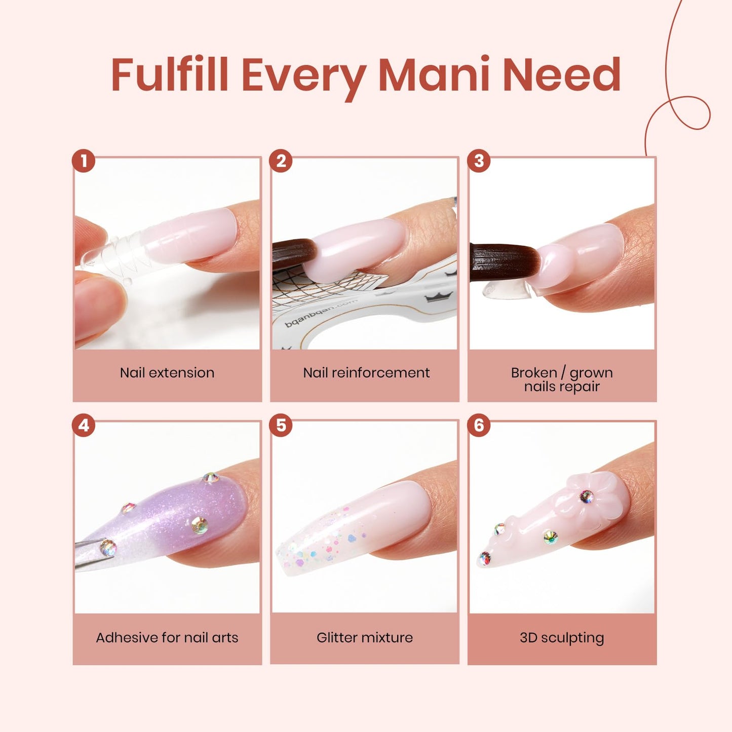 Beetles Poly Nail Extension Gel Kit, 4 Colors Pink White Poly Nail Gel Builder Nail Gel with Poly Brush & Slip Solution Nail Salon All In 1 Kit Gift for Women, UV & LED Needed