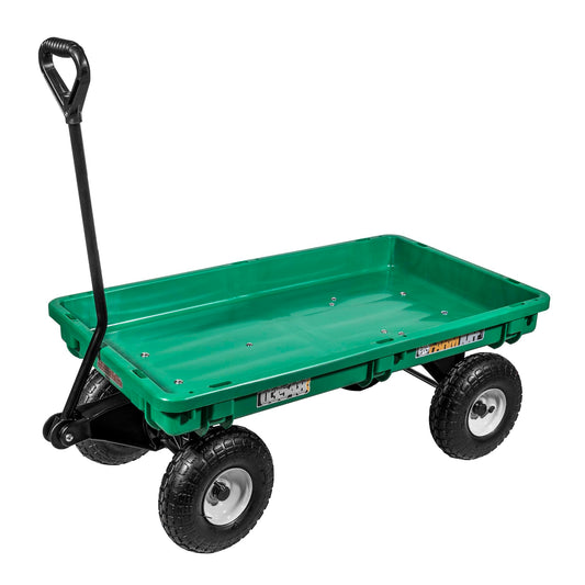 FARM-TUFF Durable Plastic Deck Green Garden Wagon, 38" x 20" - Heavy-Duty Poly Utility Cart with Flat-Free Tires, 300Lb Capacity & D-Handle Steering for Gardening, Yard Work & Landscaping