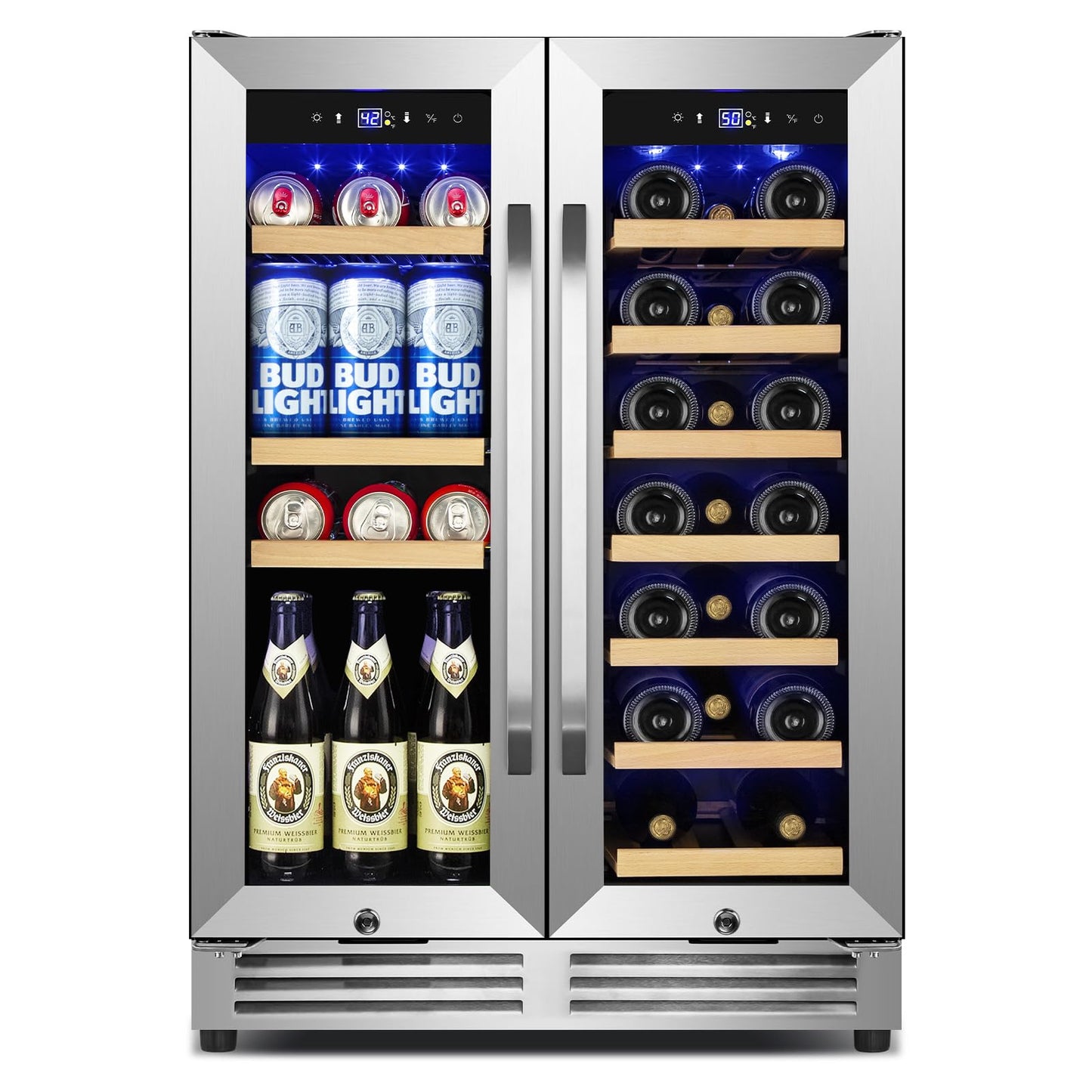 Velieta 24 Inch Upgraded Wine and Beverage Refrigerator– Dual Zone Beverage Cooler with Glass Door | Under Counter or Freestanding | Large Capacity, Advanced Cooling System & Carbon Purification