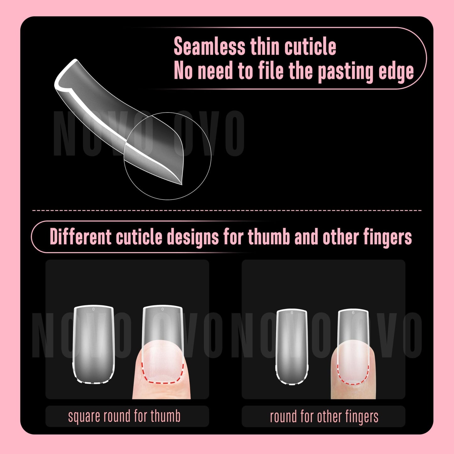NOVO OVO Halloween Slightly Curved Square Nail Tip Medium Length, Extra Thick Natural Hawk Curve Eagle Claw False Nails Press on, Full Cover Soft Gel Extension Acrylic French Tip x 15 Size 360 pcs
