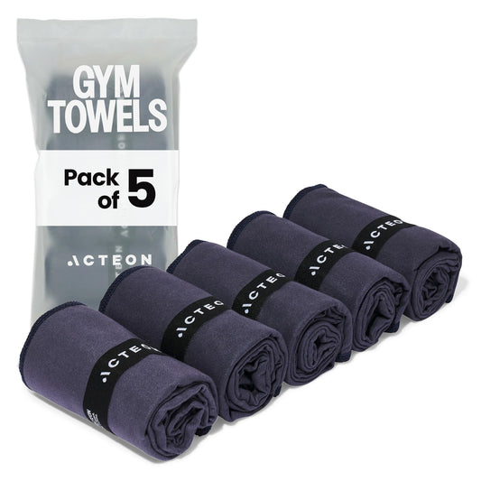 Acteon Microfiber Gym Towels 5 Pack, Quick Dry Silver ION Odor-Free Super Absorbent Sweat Towels for Men & Women, Workout, Yoga, Running, Beach, Travel – 16x30.5 Inch (Midnight Blue)