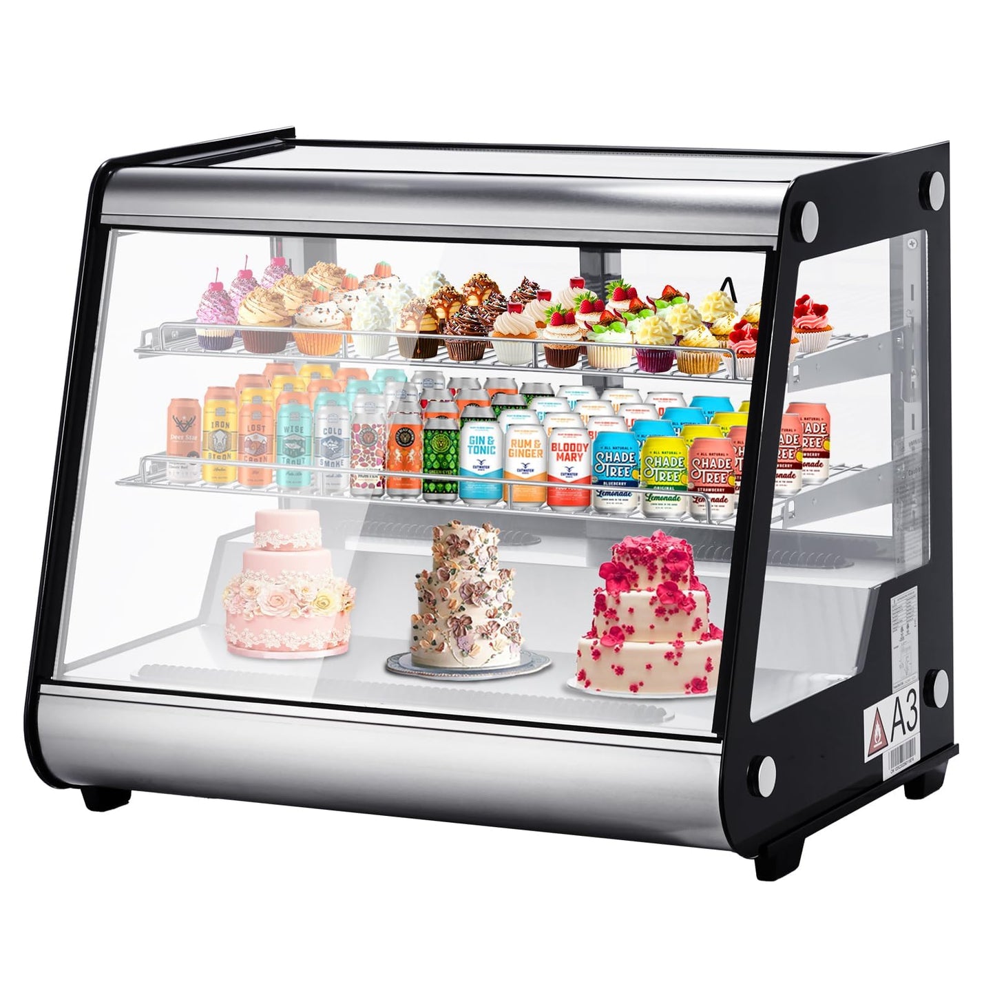 5.3 Cu.Ft Countertop Refrigerator Display Case,149L Commercial Display Refrigerator with Adjustable Shelves, Automatic Defrost, Stainless Steel Food Display Case for Cafe, Restaurant & Grocery Stores