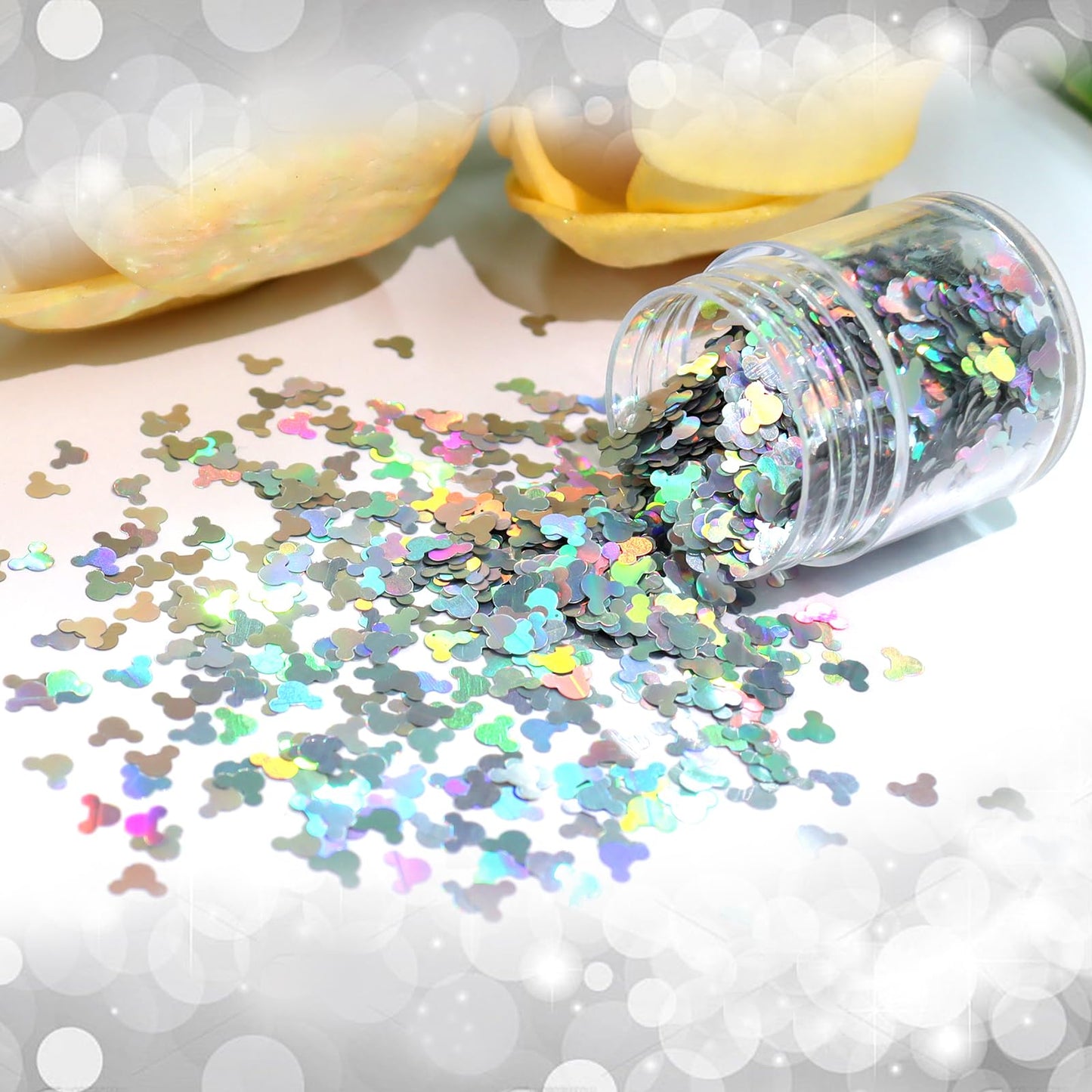Laza 2g Chunky Glitter Mickey Mouse Shaped Confetti Nail Charms Holographic Sequins Stickers Sparkle for DIY Crafts Nail Art Decoration Party Face Body Make Up Resin - Laser Silver