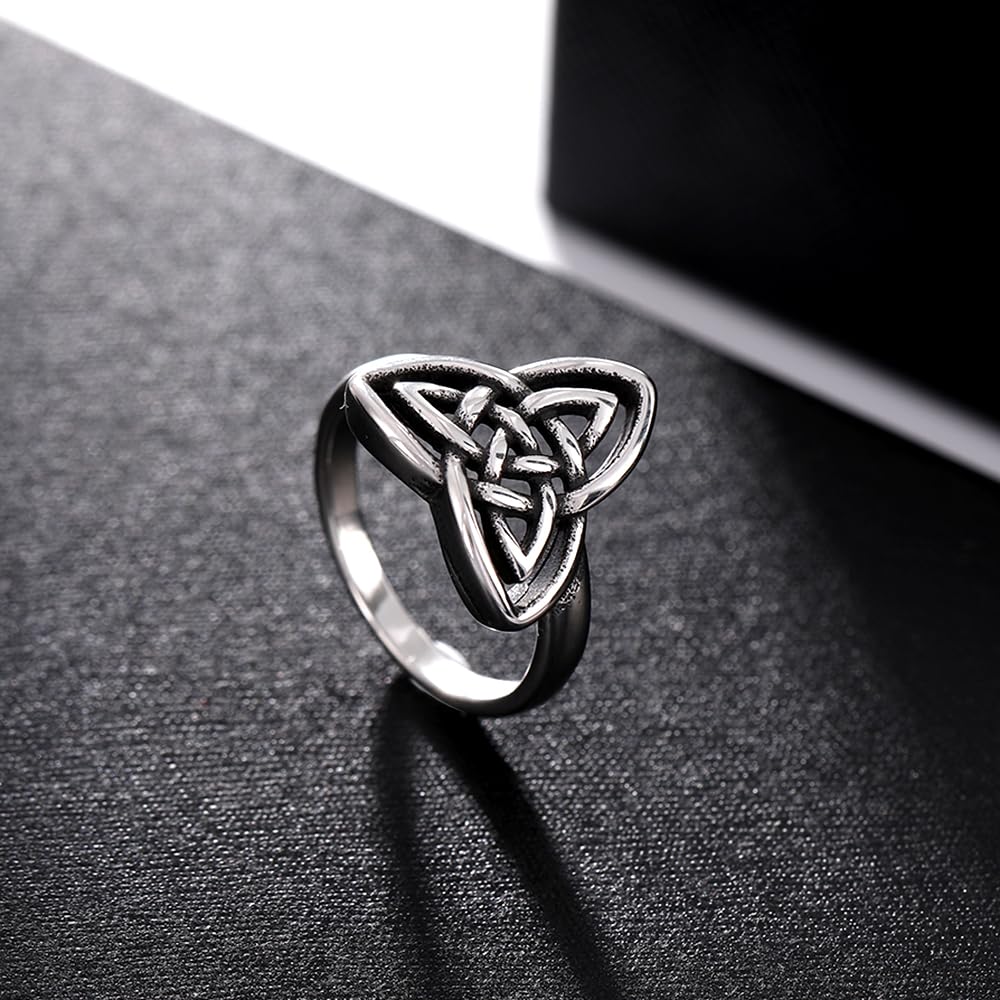 YWMAN Celtic Knot Rings for Women, Stainless Steel Triquetra Trinity Ring, Witches Knot Irish Jewelry Gift (8)