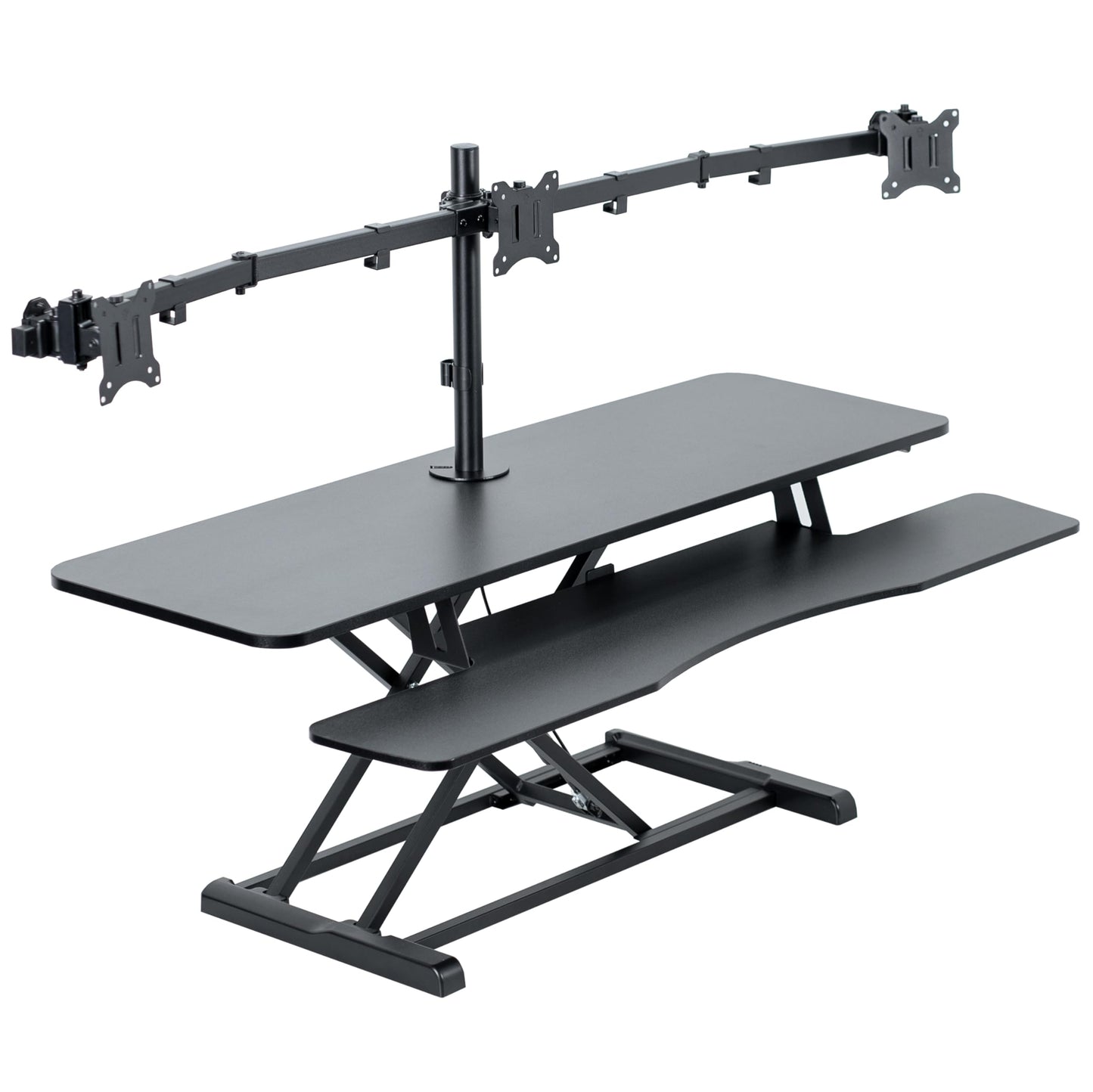 VIVO Height Adjustable 48 inch Standing Desk Converter with Triple 21.5 to 27 inch Monitor Mount, Extra Large Desk Riser, Black, DESK-KIT-48KB3C