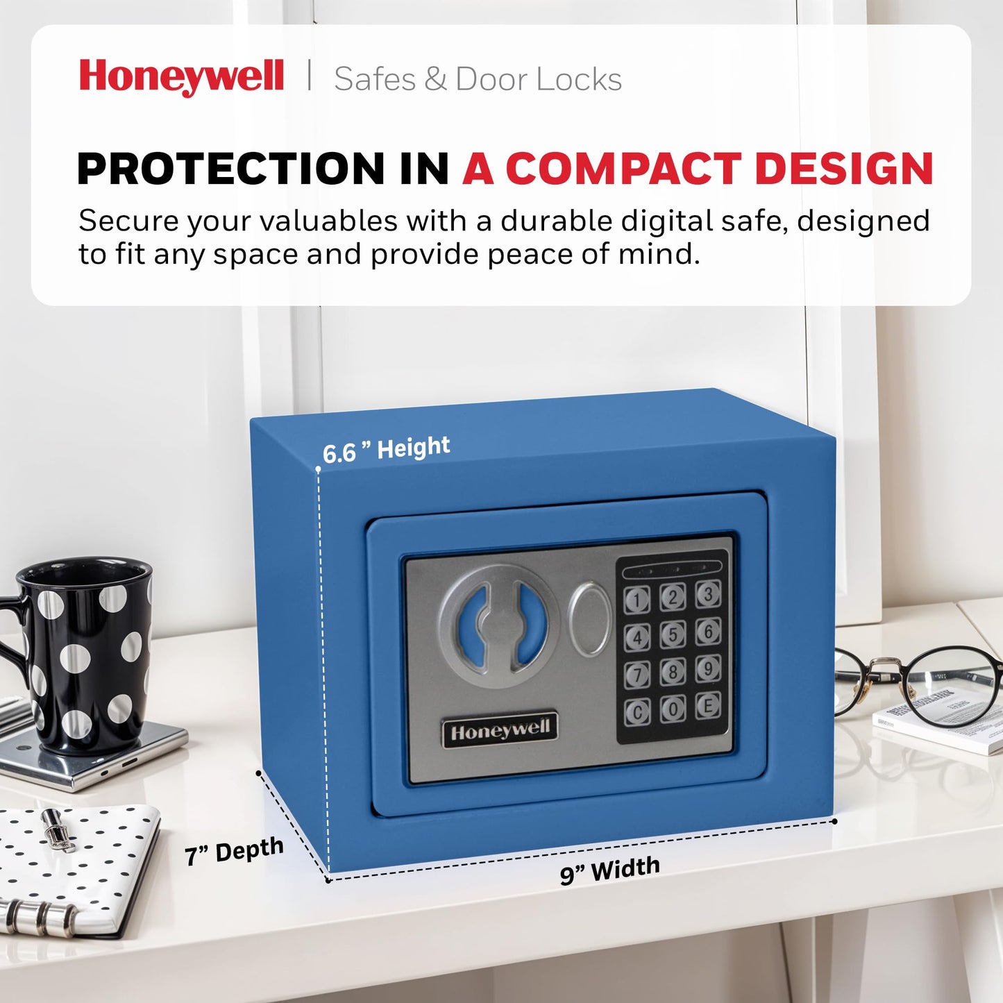 Honeywell Safes & Door Locks 5005B Steel Security Safe with Digital Lock, 0.17-Cubic Feet, Blue