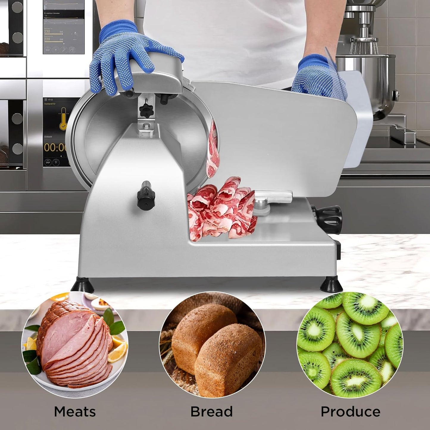 Valley Sportsman 10" Commercial Meat Slicer Machine - Electric Deli Meat Slicer with Stainless Steel Blade, Built-in Sharpener, Adjustable Thickness Food Slicer for Meat/Bread/Fruit/Cheese