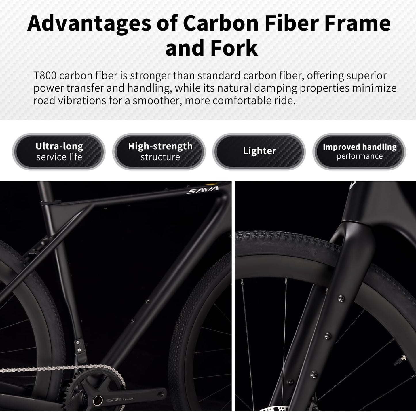 SAVADECK Carbon Gravel Bike - T800 Carbon Frame & Fork | Shimano U6000 11-Speed Groupset | Hydraulic Disc Brakes | 700CX40mm All-Terrain Tires | Men & Women Road/Off-Road Bicycle (Gray, 47cm)