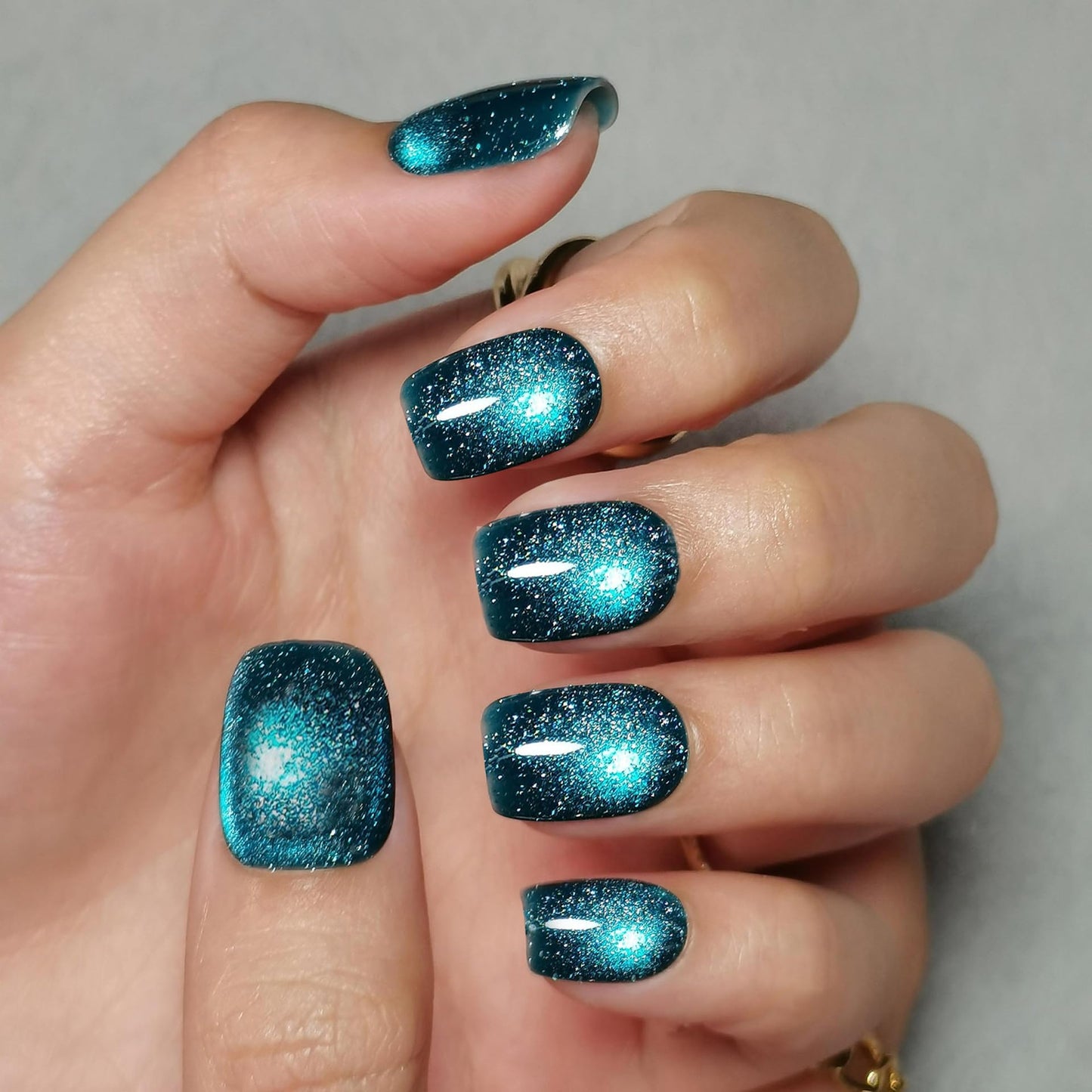 Short Square Press On Nails - Soft Gel Press on Nails Blue Fake Nail Solid Colour False Nails Fit Perfectly Reusable Glossy Glue On Nails in 16 Sizes, Stick on Nails for Women Girls 32Pcs