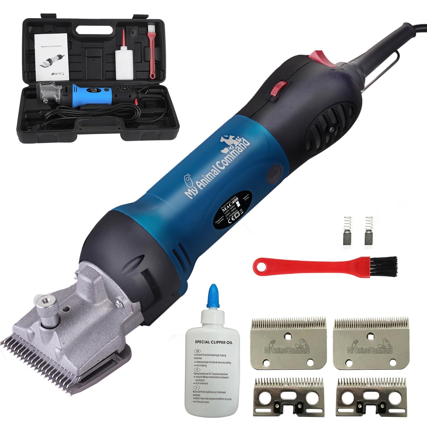My Animal Command 110V 400W Heavy Duty Professional Horse Clippers Kit Animal Grooming 6 Speeds Shaving Thick Coats Fur Hair Ponies Equine Pigs Cattle Farm Livestock 2 Blades