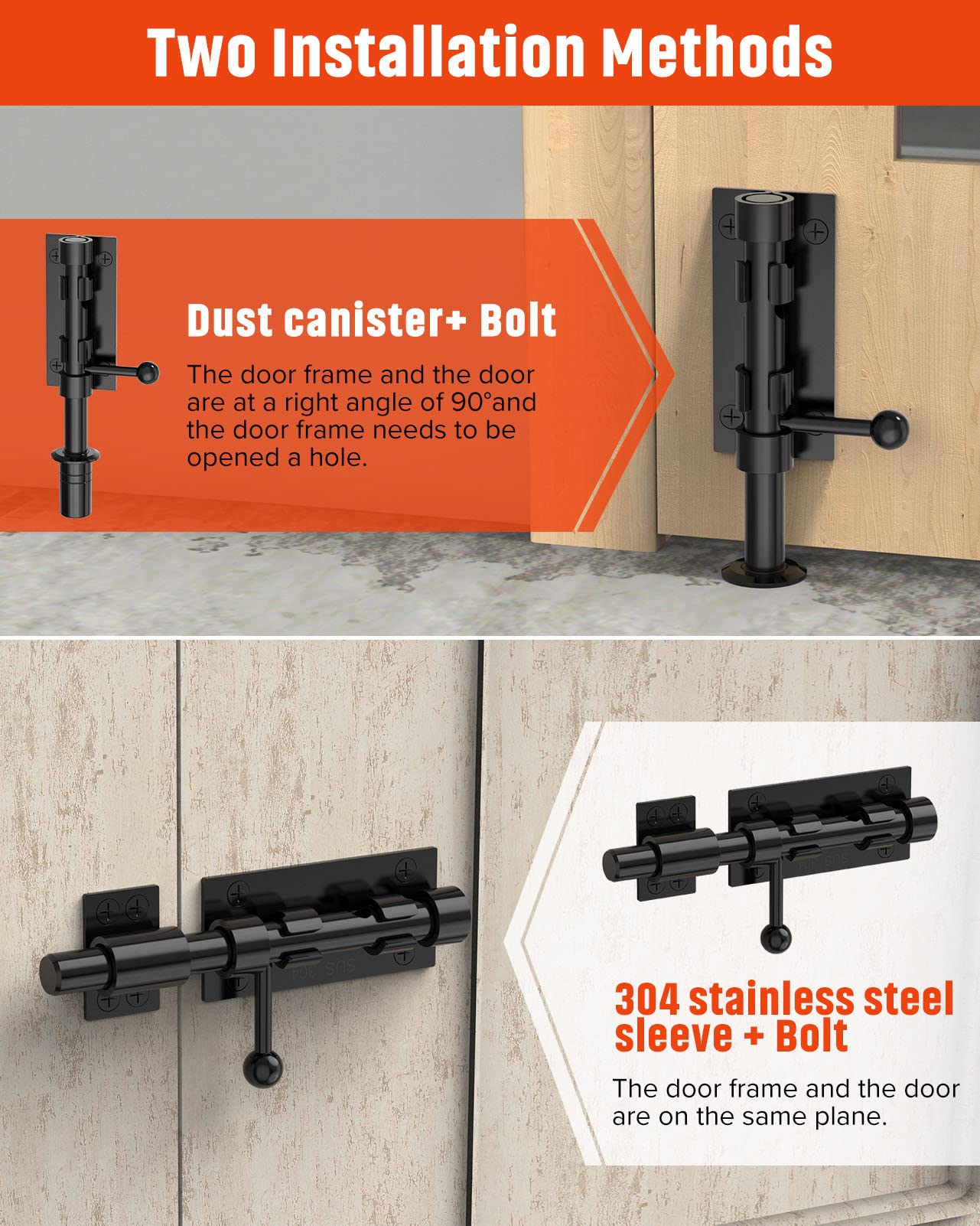 Heavy Duty Slide Bolt Gate Latch Hardware, 6.3 Inch Solid 304 Stainless Steel Latches Electroplating Finish, Barrel Bolt Lock for Wooden Fence, Yard Door, Barn Door, Shed Door, Interior