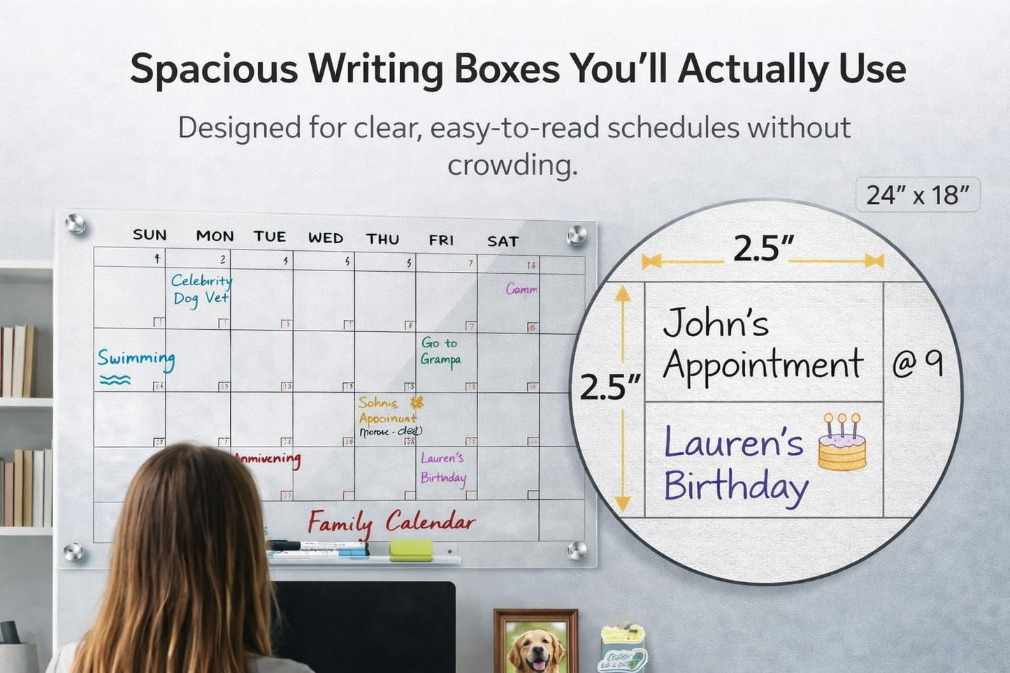 Acrylic Wall Calendar – Medium Clear Dry Erase Wall Calendar 24x18 – Acrylic Monthly Wall Planner for Home, Office & Family – Reusable Transparent Wall Calendar with Markers