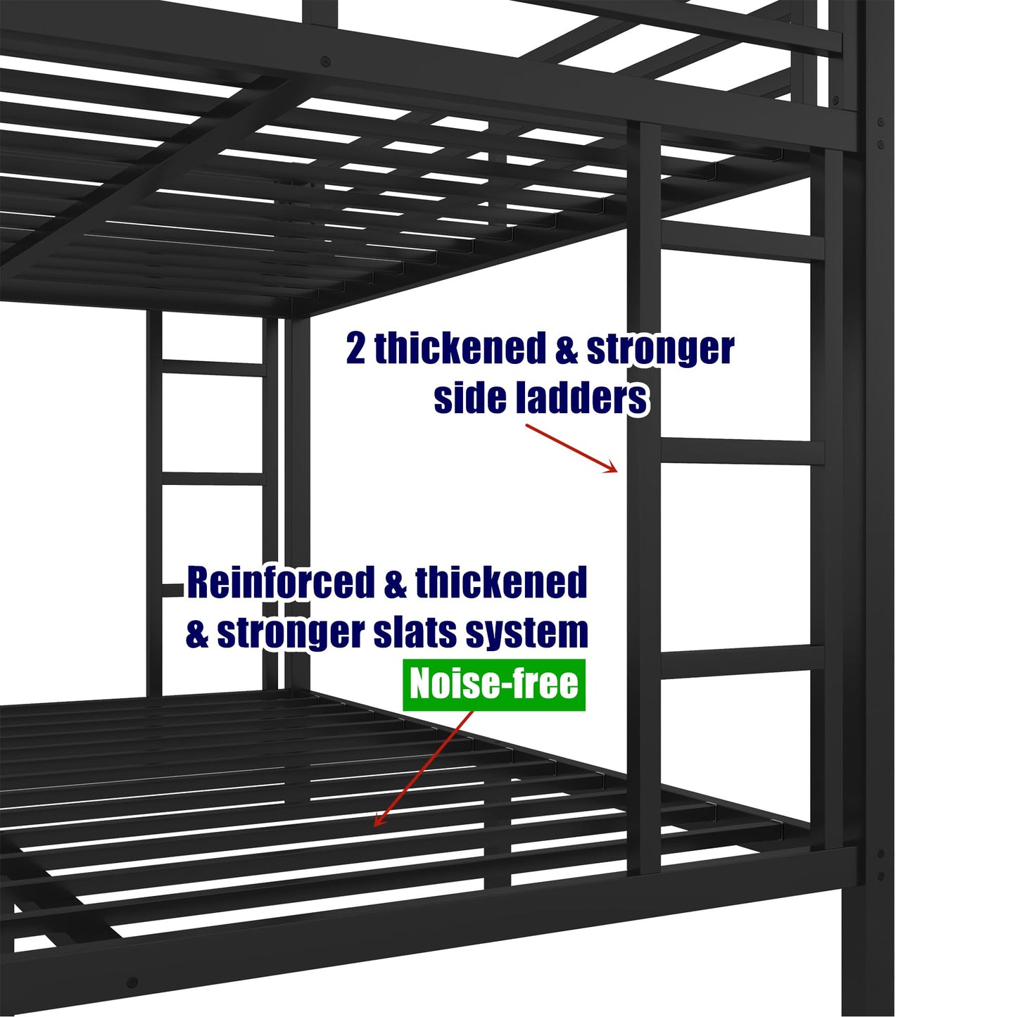 QLUSAN Latest Upgraded & Stronger Heavy Duty Metal Twin XL Over Queen Size Bunk Bed, Safer Thickened More Stable Bunkbed (Greater Weight Capacity) (Twin XL Over Queen)