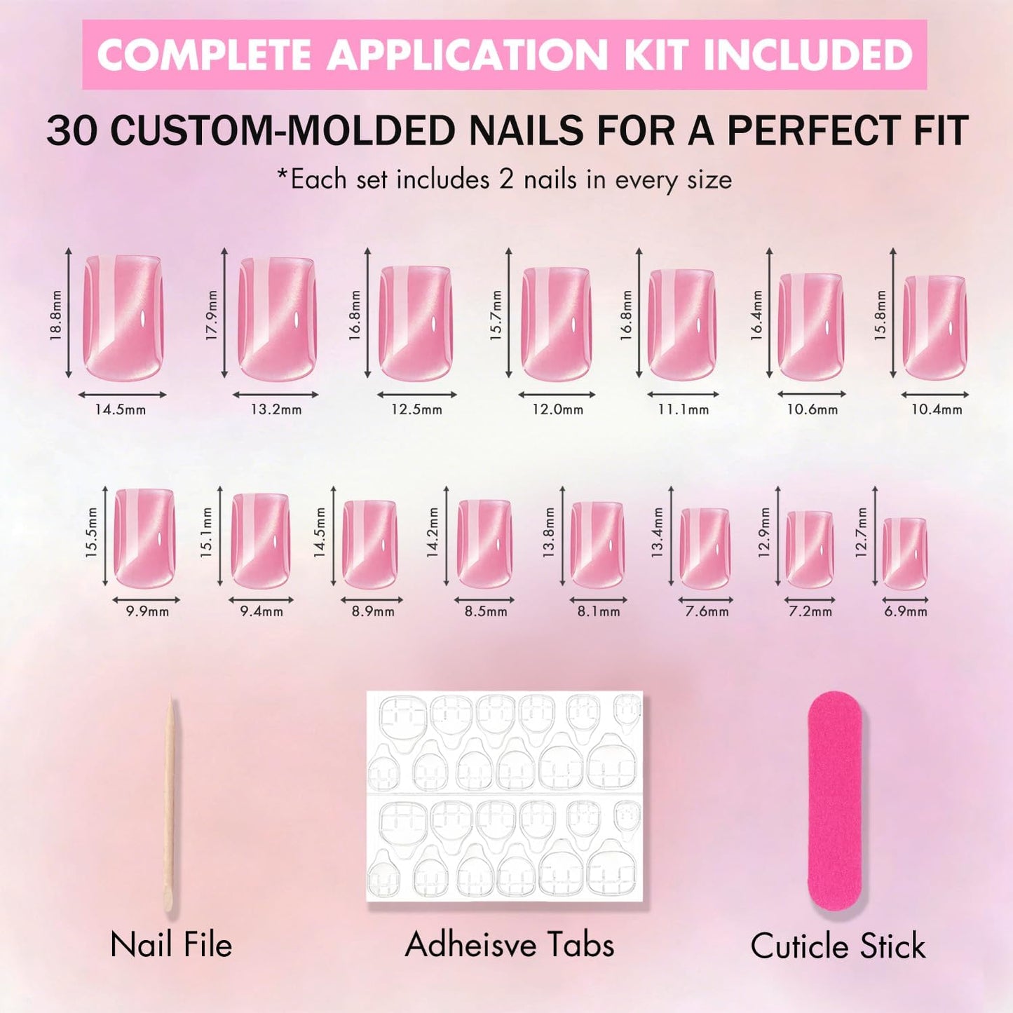 KQueenest Cat Eye Press On Nails Short - Dark Red Press On Nails Square, 30 Pcs 15 Sizes Glitter Burgundy Fake Nails Press ons, Thick Quality, Reusable Small Glue on Nail for Women Goth Party