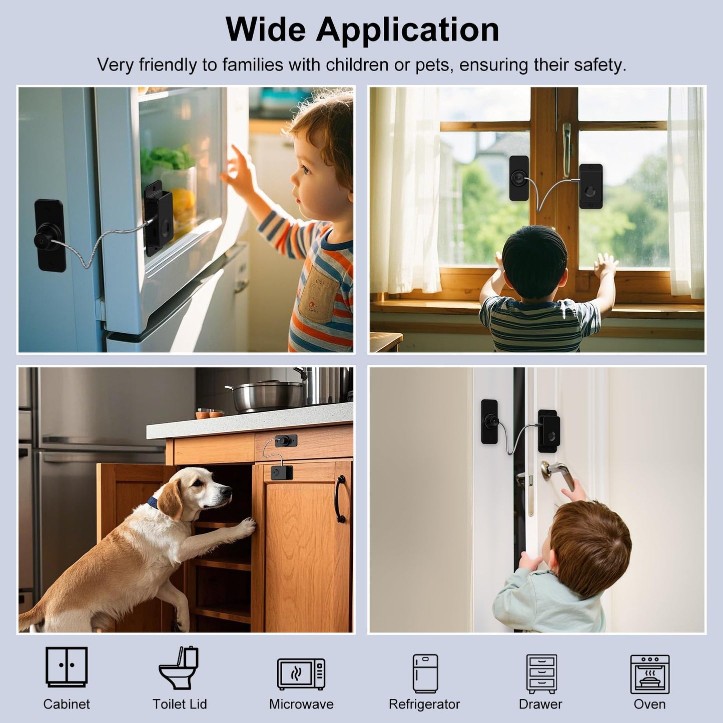 Larimuer Fingerprint Fridge Lock - Child & Pet Proof Security for Drawers, Cabinets, Ovens, Toilet | Smart Biometric& USB Key | Easy Install | Quick Unlock (Black, 1 Pcs)