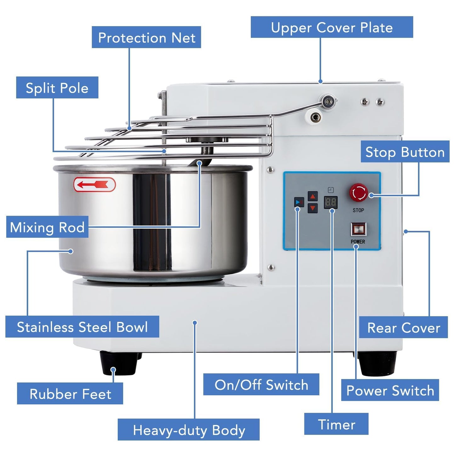 MilleLoom Household Stand Mixer, 10.5 Qt Touch Screen Dough Mixer Machine with Timer, Security Shield, 650W Dual Rotating Dough Kneading Machine Food-grade Stainless Steel Bowl for Restaurant Bakery