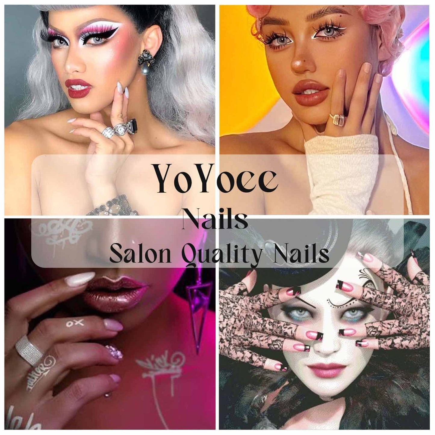 YoYoee Short Square False Nails French Love heart Press on Nails Full Cover Fake Nails Acrylic Rose Nails Tips for Women and Girls 24PCS