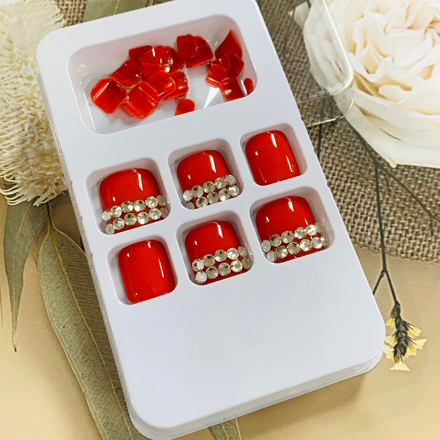 FIEONCIY Press on Toenails with Designs Acrylic Fake Nails for Toe Artificial False Nails with Charms Glue on Toe Nails for Spring Summer Stick on Toenails for Women Girls(JZ006)